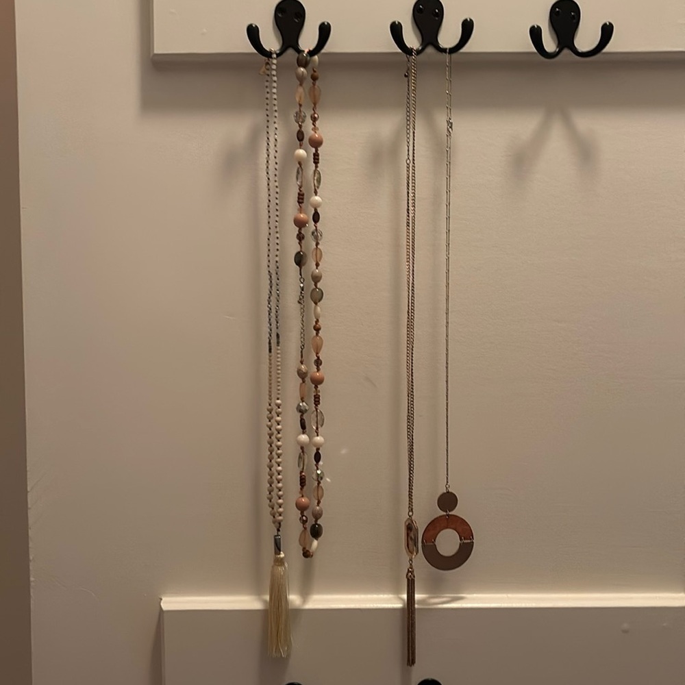 4 Bohemian long necklaces, various lengths with beads and tassels, set of 4